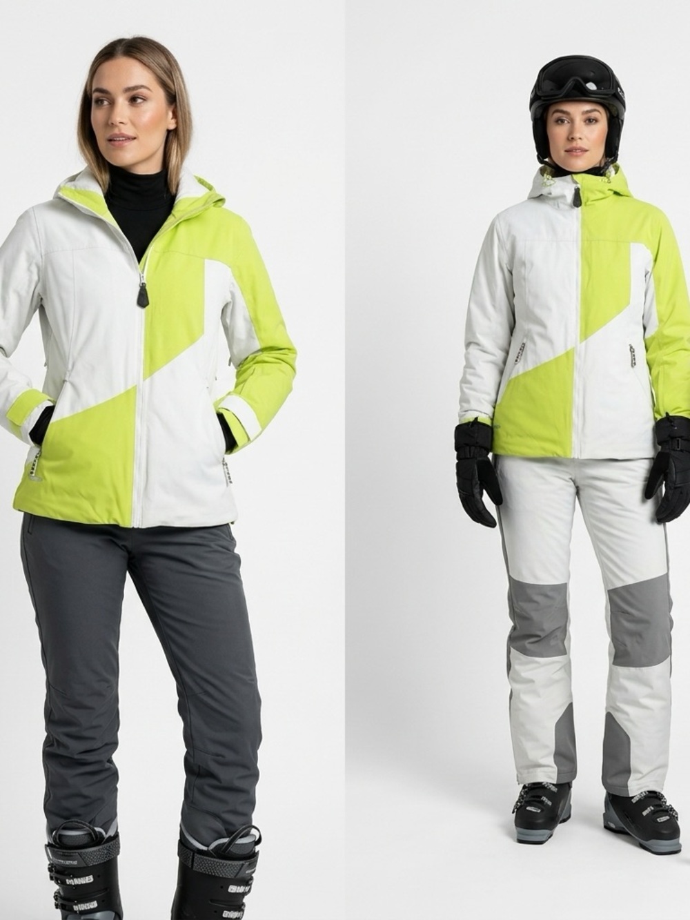 Sims Womens Snowboard Jacket‎ White Lime Green Colorblock Hooded Softshell Small